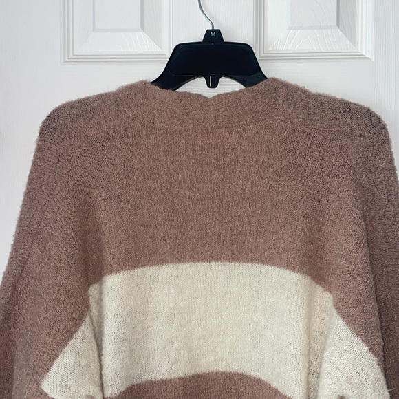 •PINK LILY•STRIPED MOCHA/IVORY OPEN FRONT SUPER SOFT KNIT CARDIGAN SWEATER LARGE - Picture 8 of 9
